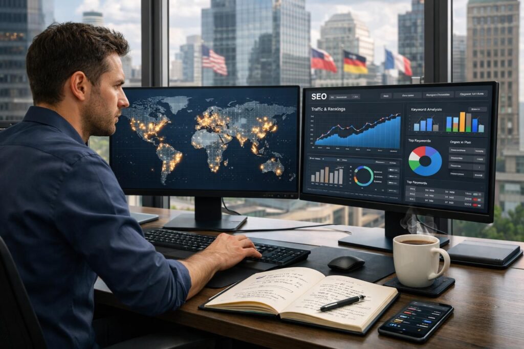 découvrez comment développer votre side business à l'international en captant des marchés étrangers grâce au seo local et global.